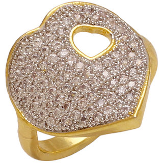                       MissMister Gold Finish C/Z imitation Diamond stud Heart shape Finger Ring For Women And Girls                                              