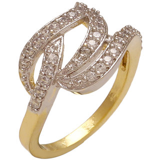                       MissMister Gold Finish Brass C/Z imitation Diamond stud Abstract design stylish Finger Ring For Women And Girls                                              