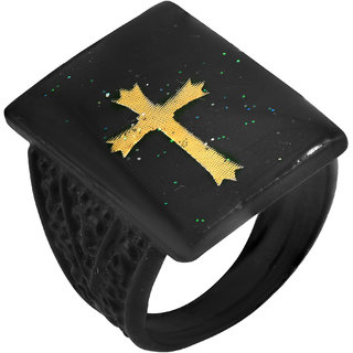                       MissMister Brass Black Satin finish Lamination Gold Crucifix Christian Cross Fashion finger ring Men                                              