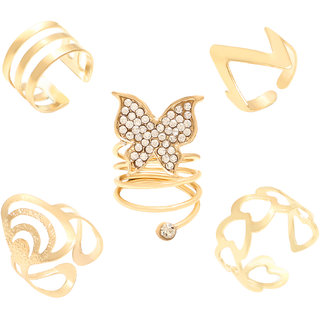                       MissMister Gold plated Butterfly inspired Combo of 5 Fashion rings for five fingers Women                                              