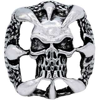                       MissMister Silver Finish Antique finish Brass Stylish Latest Fashion Electrified Skeleton head design Finger Ring For Men                                              