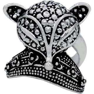                       MissMister Silver Finish Antique Finish Brass Stylish Latest Fashion Alien Head design Ring For Men                                              