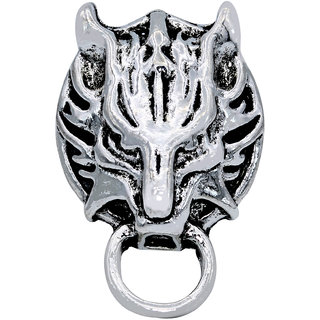                       MissMister Silver Finish stylish Latest fashion Brass Tiger head with ring in mouth design Finger ring Men                                              