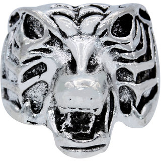                       MissMister Silver FinishBrass Tiger Head, Macho stylish Latest fashion design Finger ring For Men                                              