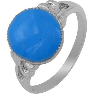                       MissMIster Silver Plated Brass Faux Turquoise Studded, Simple Sober Finger Ring for Men Women                                              