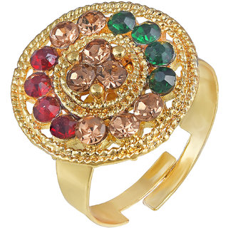                       MissMister Gold Plated, Round Shape Colourful CZ Free Size Adjustable Finger Ring Traditional Women                                              