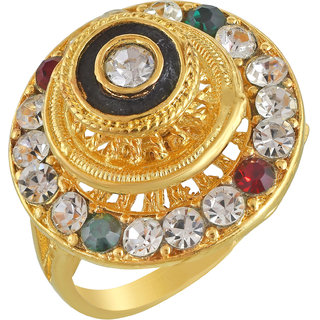                       MissMister Gold Plated Brass Multicolor CZ Studded Floral Design Fashion Finger Ring for Women Girls                                              
