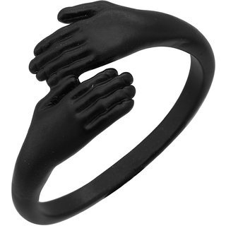                       MissMister Black Rhodium Brass, Handshake Design Fashion Finger Band,Latest Design Finger Ring Men Women                                              