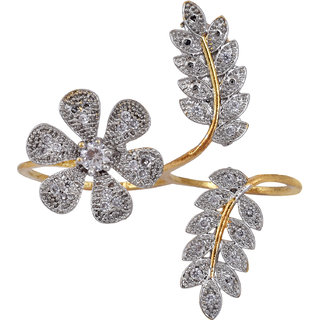                       MissMister Gold plated CZ, flower and petal design Partywear Adjustable size Fashion finger ring Women                                              