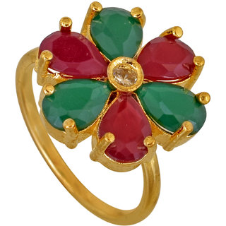                       MissMister Imitation Burma Ruby and Emerald, Flower design, Adjustable size, Fashion finger ring Women                                              