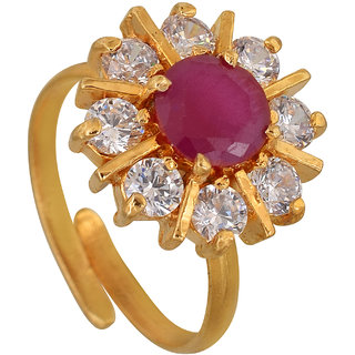                       MissMister Gold plated, Imitation Burma Ruby and Imitation Diamond Fashion finger ring Women Adjustable size                                              