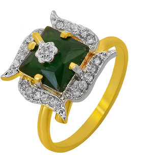                       MissMister Gold plated Imitation Emerald Swastik design Adjustable size, Fashion finger ring Women Stylish                                              