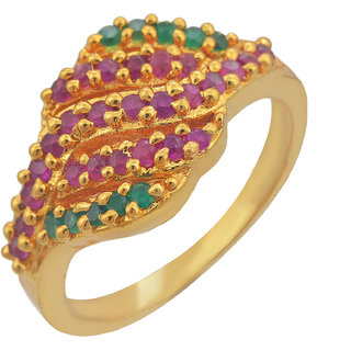                       MissMister Gold plated Synthetic Emerald & Ruby Fashion finger ring Women                                              