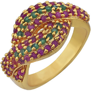                       MissMister Gold plated Synthetic Emerald and Ruby Fashion finger ring Women                                              