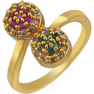                       MissMister Gold plated Synthetic Emerald and Ruby Fashion finger ring Women Wedding Accessory clothing Bridal                                              