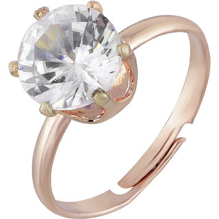                      MissMister Gold Plated Big CZ Solitaire Free Size Finger Ring Women Proposal, Engagement Finger Ring                                              