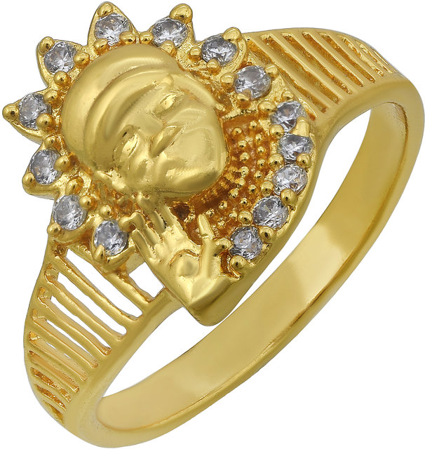 Latest Sai Baba Design Emerald Stone Impon Gold Ring FR1217