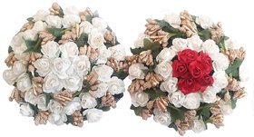 Maahal Full Juda Bun Hair Flower Gajra Combo for Wedding and Parties (Red  White) Color Pack of 2