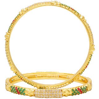                       MissMister Gold Plated Colourful Precious Stone Colour CZ Studded Jewellery Bangles for Women                                              