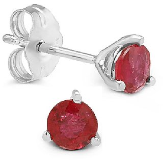 Lab Certified Ruby(Manik) Stone Stud Silver Earrings For Women  Girls BY CEYLONMINE