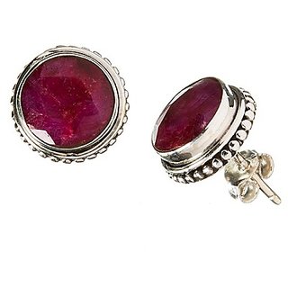                       Ruby Stud Silver Earrings Lab Certified & Effective stone Ruby Stylish Silver Earrings BY CEYLONMINE                                              