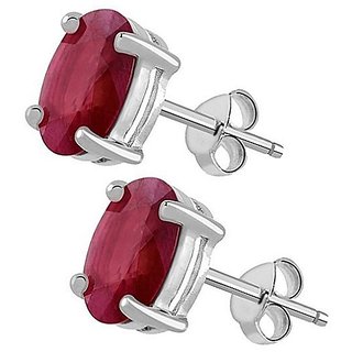                       Certified Stone Ruby Pure Silver Earrings for Women & Girls Astrological Stone Ruby(manik) stud earrings BY CEYLONMINE                                              