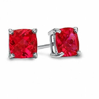                       Ruby Stud Silver Earrings Lab Certified & Effective stone Ruby Stylish Silver Earrings BY CEYLONMINE                                              