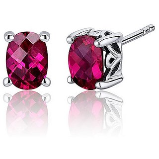 CEYLONMINE- Ruby silver earrings IGI Ruby stone stylish stud earrings for Women & Girls CEYLONMINE- Ruby silver earrings IGI Ruby stone stylish stud earrings for Women & Girls