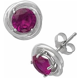                       Certified Stone Ruby Pure Silver Earrings for Women & Girls Astrological Stone Ruby(manik) stud earrings BY CEYLONMINE                                              