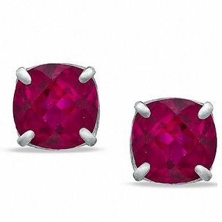                       CEYLONMINE- Original Ruby stone silver earring unheated & untreated precious stone rubyb stud earrings for Girls & women                                              