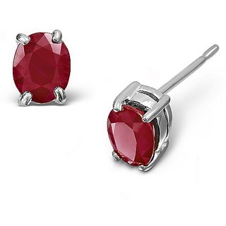                       Certified Stone Ruby Pure Silver Earrings for Women & Girls Astrological Stone Ruby(manik) stud earrings BY CEYLONMINE                                              