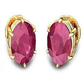 Ruby/manik stud earrings lab certified & precious stone ruby(chuni)stone earrings in Panchdhatu by CEYLONMINE