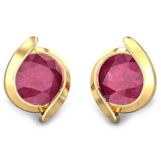                       CEYLONMINE- Ruby gold plated stud earrings IGI Ruby stone stylish stud earrings for Women & Girls                                              