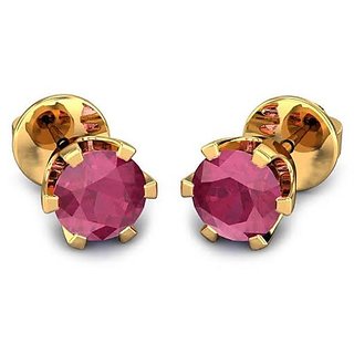                       Unheated & untreated stone natural ruby earrings IGI ruby(manik) stone stud gold plated earrings - CEYLONMINE                                              