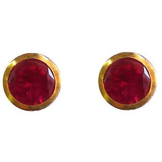                       Gold Plated ruby(manik) earrings unheated & lab certified ruby stud earrings By CEYLONMINE                                              