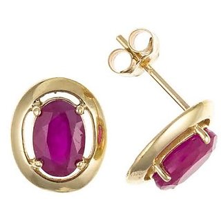                       Natural Ruby stone gold plated stud designer earrings for women & girls lab certified stone ruby earrings BY CEYLONMINE                                              