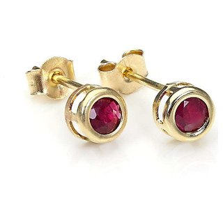                       Astrological stone ruby stud beautiful gold plated earrings unheated precious IGA Ruby stud earrings By CEYLONMINE                                              