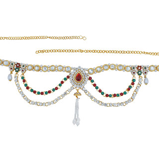                       MissMister Brass Gold Plated,Kundan CZ, 3 Strand Ethnic Kamarband Traditional Waistbelt Women Bridal Jewellery Latest                                              