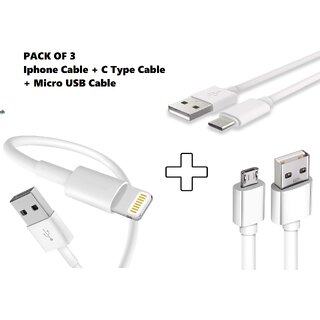                       Larecastle Combo of 3 USB Type C Cable + Micro USB Cable + lightning Cable                                              