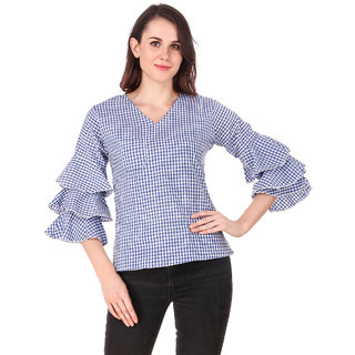 Jollify Women's Regular fit layerd sleev Top(Blue)