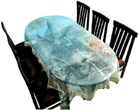 CASA-NEST Classic Transparent 6 Seater Oval Dining Table Cover with Golden Lace (Oval)