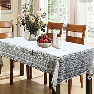 CASA-NEST Dining Table Cover Cream Cloth Net for 6 Seater 60  90 Inches (Self Design)
