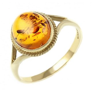                       CEYLONMINE- Original Amber Stone Ring Original  Natural Amber gold Plated Ring Adjustable Ring For Unisex                                              