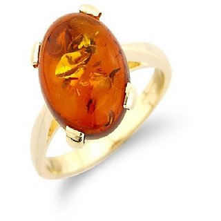                       CEYLONMINE- Original  Natural amber Gold Plated Finger Ring  unheated  untreated stone ring for unisex                                              