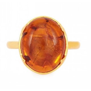                       CEYLONMINE- Natural  Stone Amber  Ring  For Men  Women Original  Certified Stone Amber Gold Plated Stylish  Ring for unisex                                              