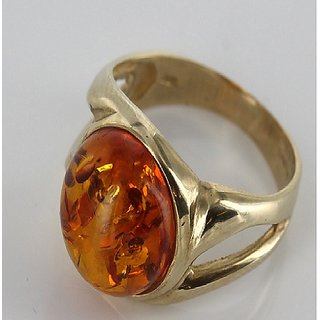                       CEYLONMINE  -  amber Gold Plated Ring With Lab Certificate For Astrological Purpose                                              