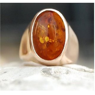                       CEYLONMINE- Precious Stone Amber  Gold Plated Finger Ring Unheated  Untreated Stone Designer Ring for unisex                                              