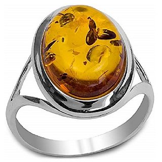                       CEYLONMINE- Natural  Stone amber Ring For Men  Women Original  Certified Stone Amber Silver Plated Stylish  Ring By CEYLONMINE                                              