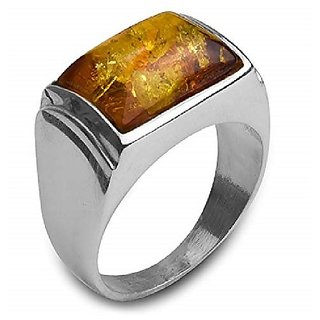                       CEYLONMINE-  Amber silver Plated Ring For Astrological Purpose Original amber Stone Finger Ring  for unisex                                              
