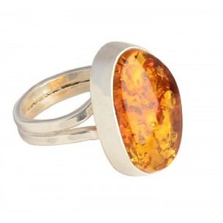                       CEYLONMINE- Amber Stylish Ring  Unheated  untreated amber Silver Plated Designer Ring For Unisex                                              